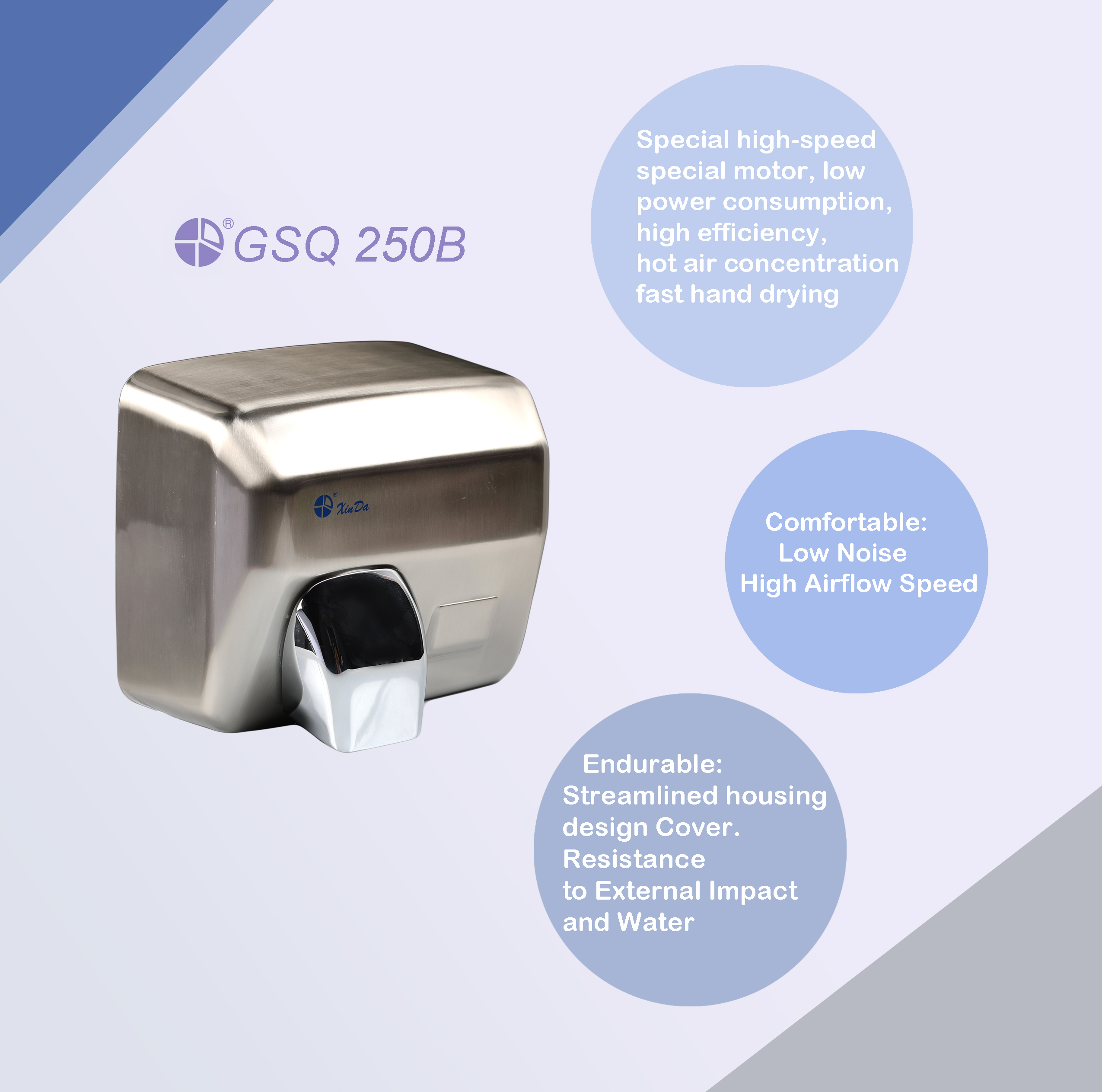 Secador de manos con sensor comercial automático de bajo ruido para inodoro de cantina de alta calidad