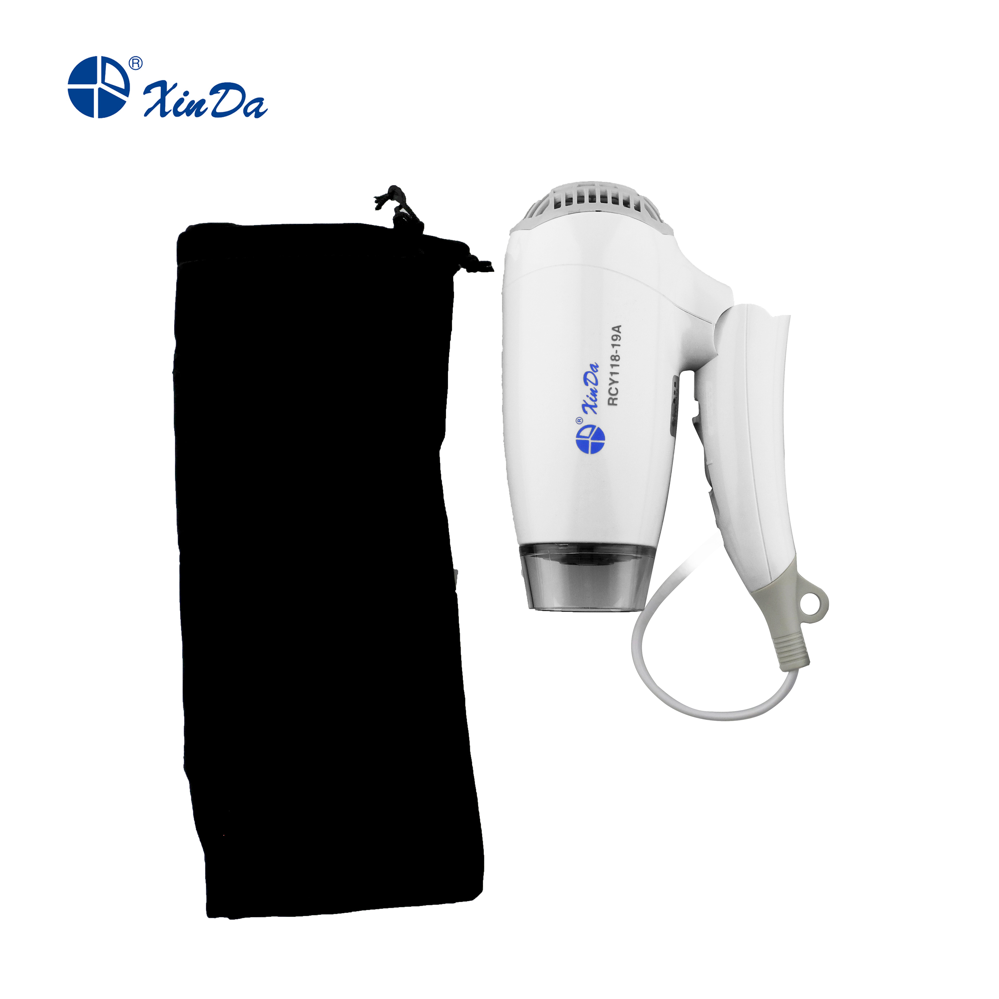 XINDA RCY-118 19A secador de pelo montado en la pared de aire caliente y antiguo 1600 vatios Hotel eléctrico plegable disponible para baño de Hotel plástico