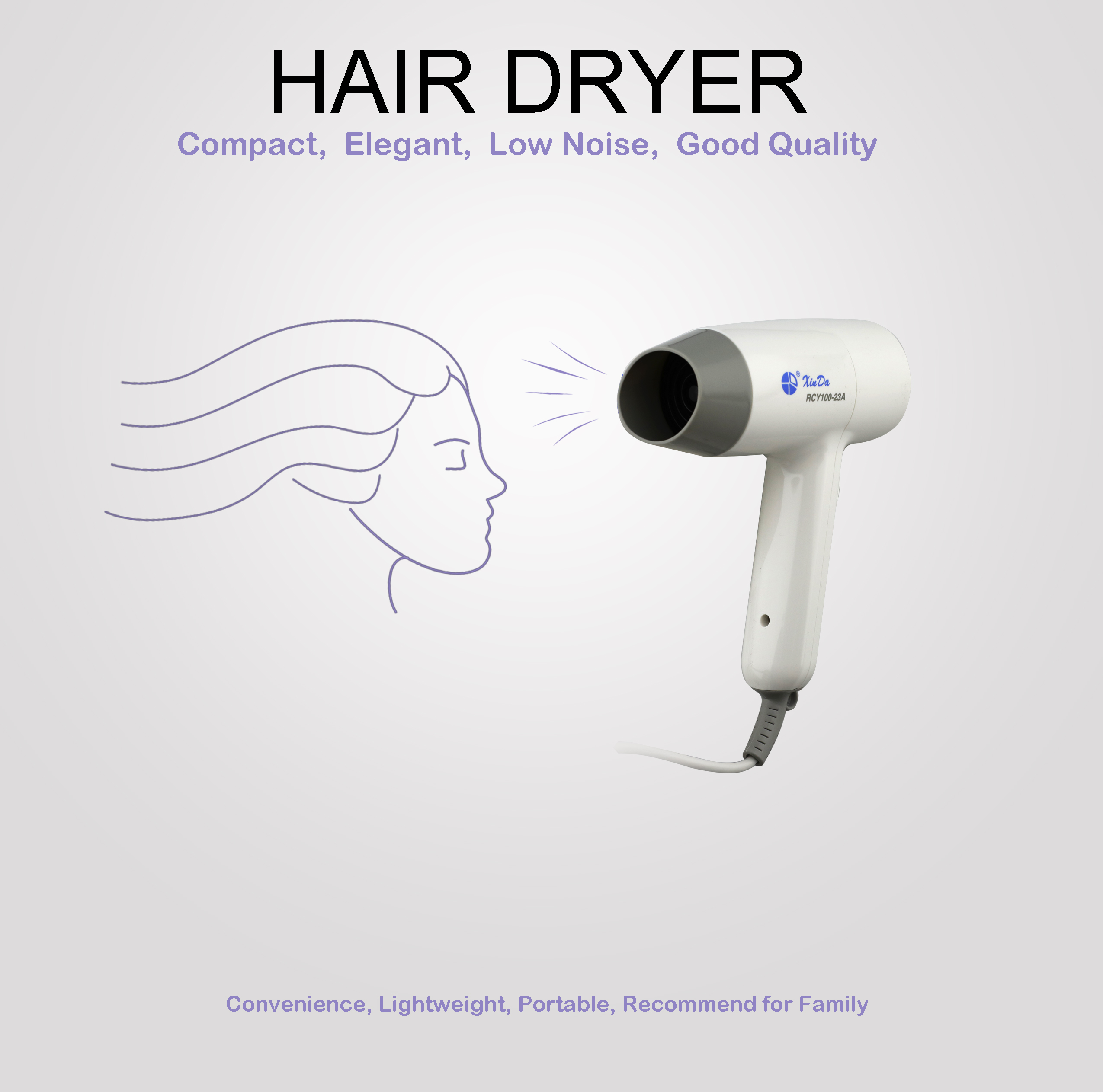 XinDa RCY-100 23A 1800W Negativo Iónico Venta al por mayor Secador de cabello 3 Ajustes de calor Secador de cabello con difusor