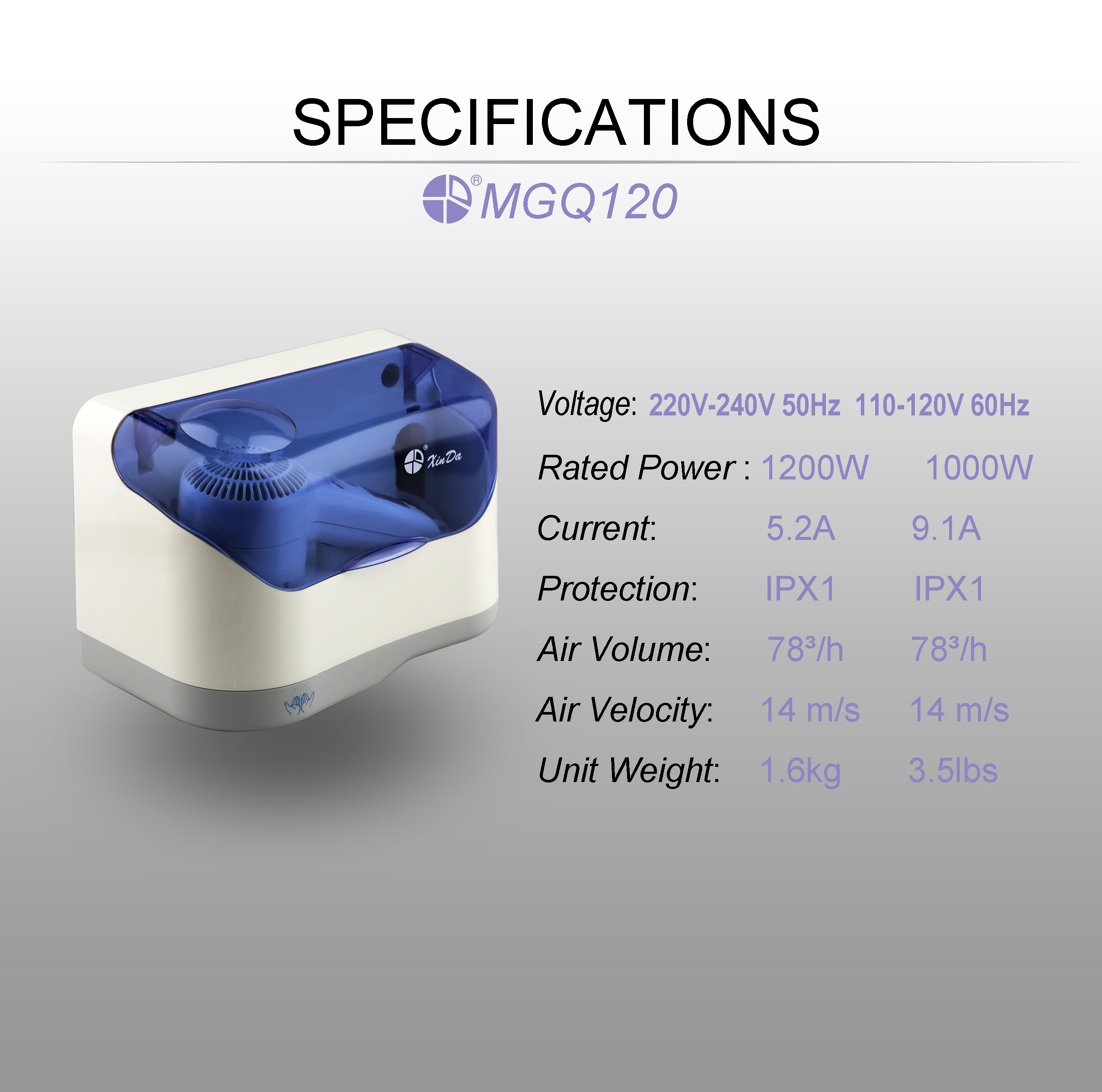 El potente secador de pelo XinDa MGQ120 2200w comercial profesional para el hogar